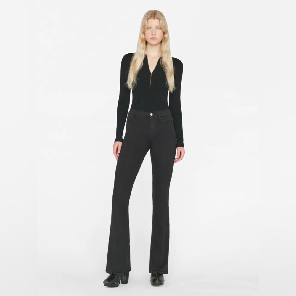 Frame Denim Black Flare Wide-Leg Jeans